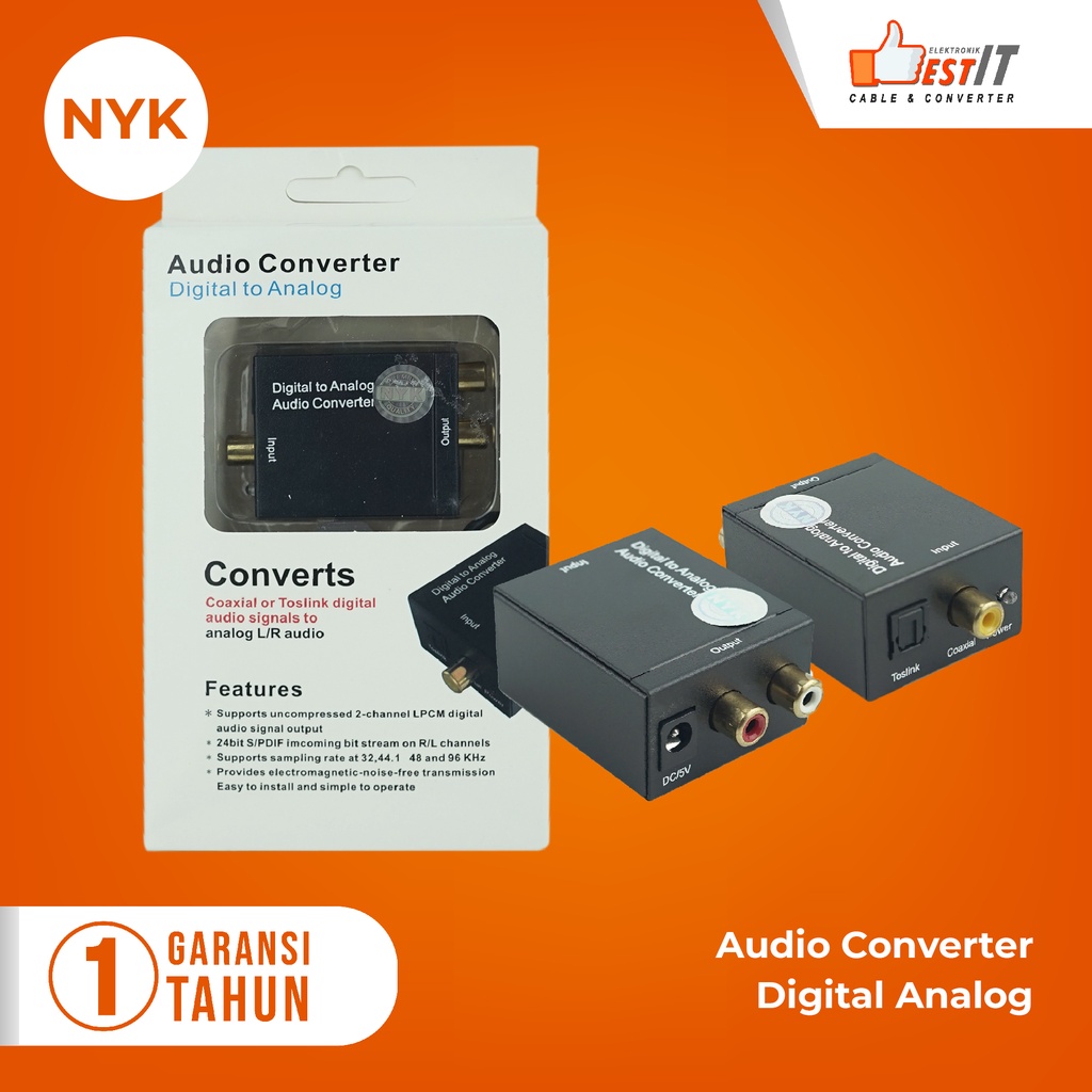 Audio Digital to Analog RCA Converter Coaxial to RCA untuk LED TV BluRay atau DVD Player