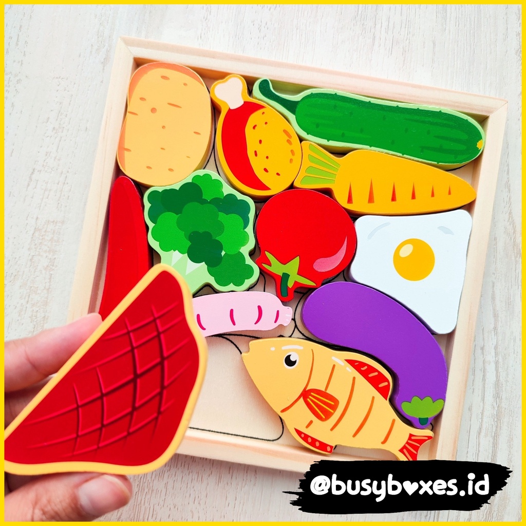 [busyboxes.id] Mainan Edukasi Pretend Play Masak-masakan bahan masakan puzzle kayu chunky puzzle