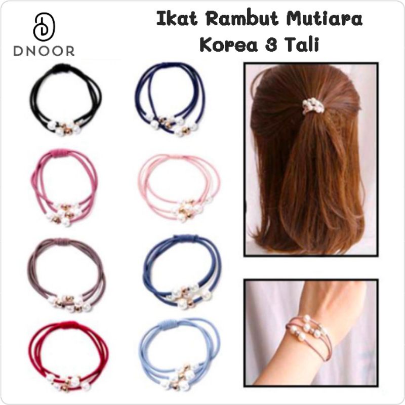 IKAT RAMBUT Korea MUTIARA Karet 3 Tali Kunciran Import Gelang Pearl Tali Aksesoris Cantik