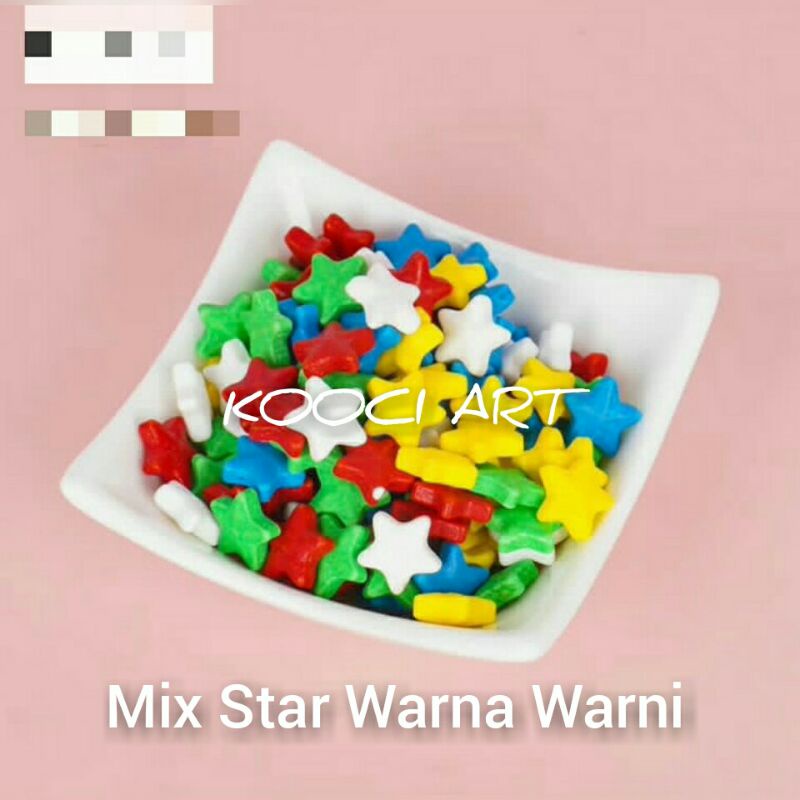 

Edible springkle mix star warna warni/topper gula bintang/hiasan manis/gula mutiara bintang