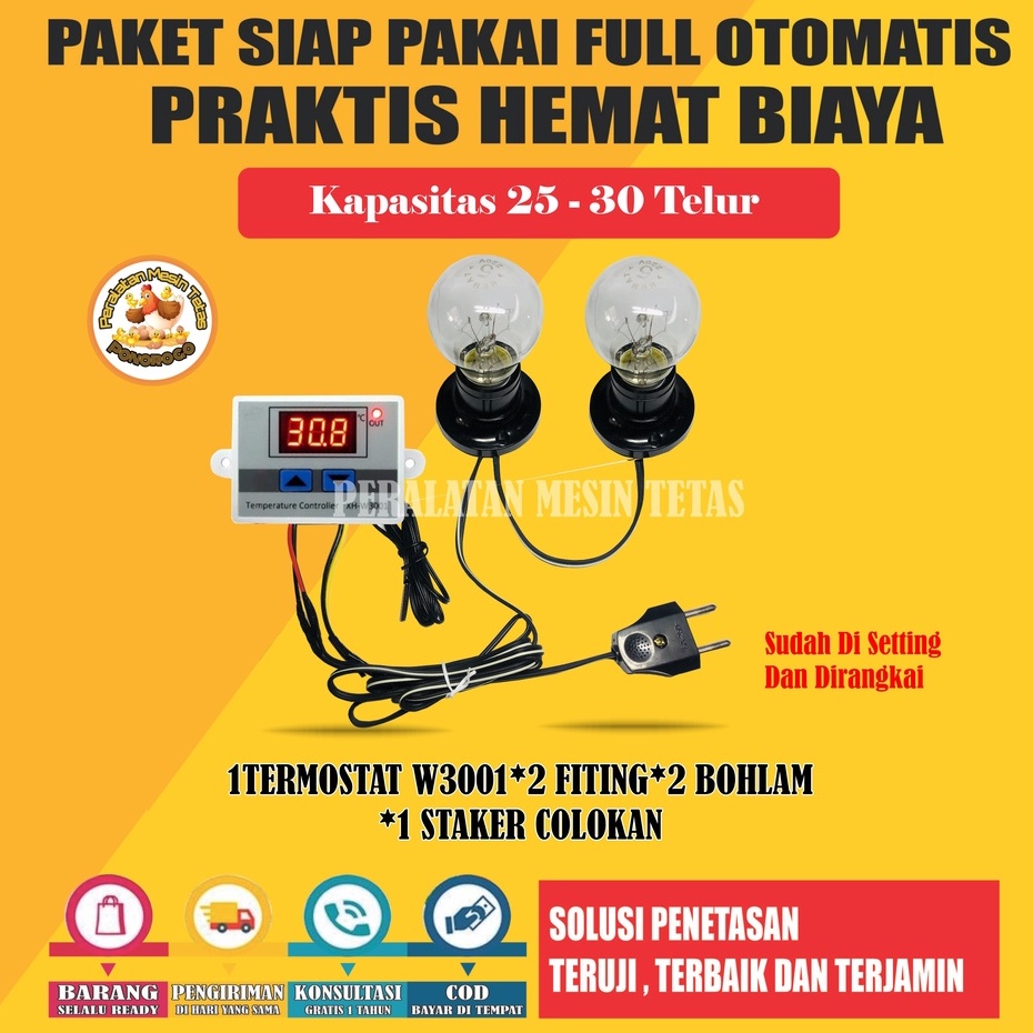 Paket Siap Pakai W3001 Kapasitas 20 Sampai 100 Butir Telur  Termostat Thermo-Hygrometer Termometer Gea Mesin Tetas