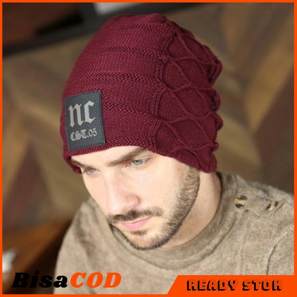 Topi Kupluk Pria Original Import Topi Kupluk Wanita Bahan Tebal Rajut Lapis Bulu Beanie NC