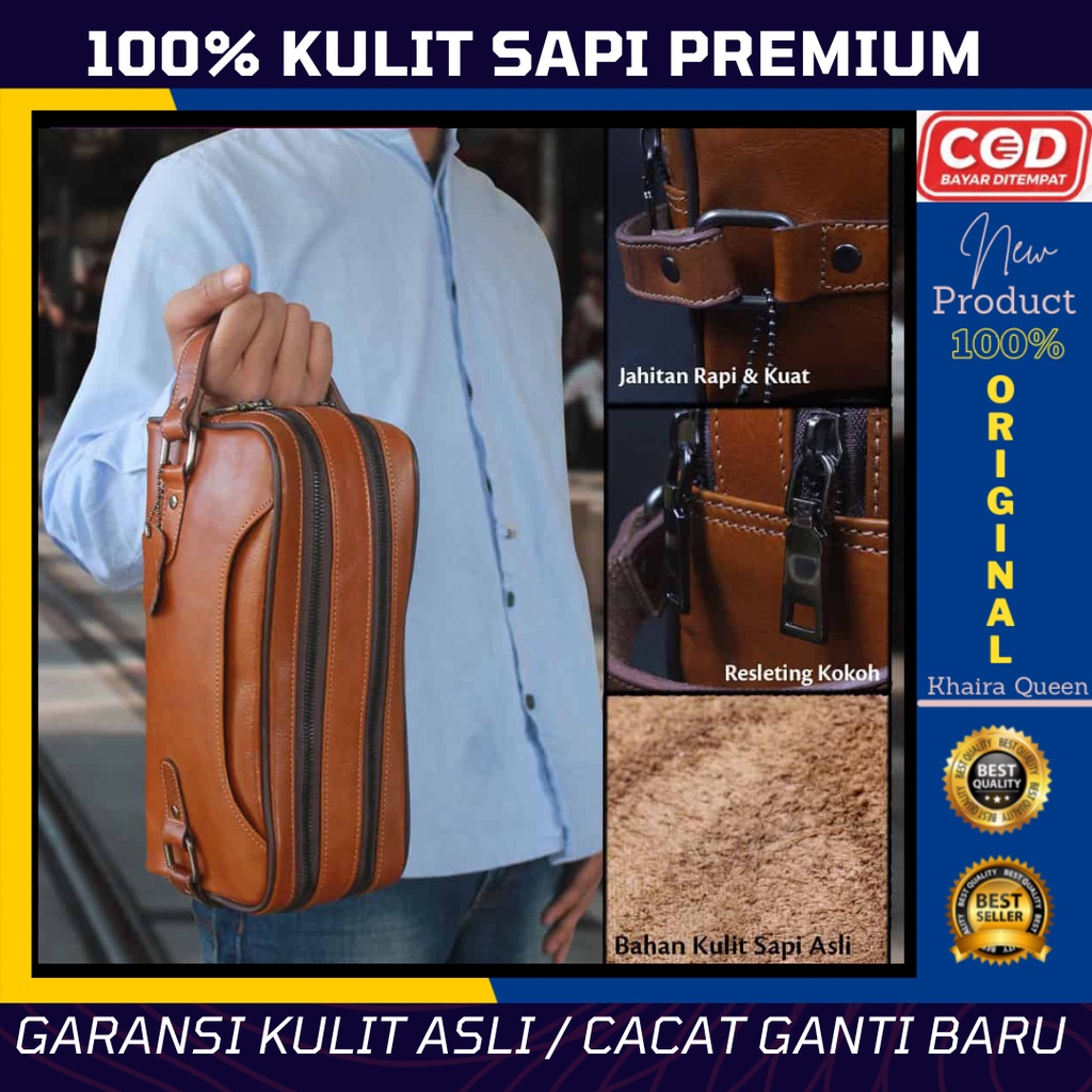 POUCH 100% GENUINE LEATHER CLUTH BAHAN KULIT SAPI ASLI PREMIUM BERKUALITAS 100% ORIGINAL QI LEATHER