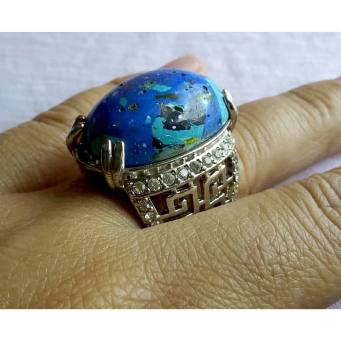 Cincin Batu biru corak ukuran 9