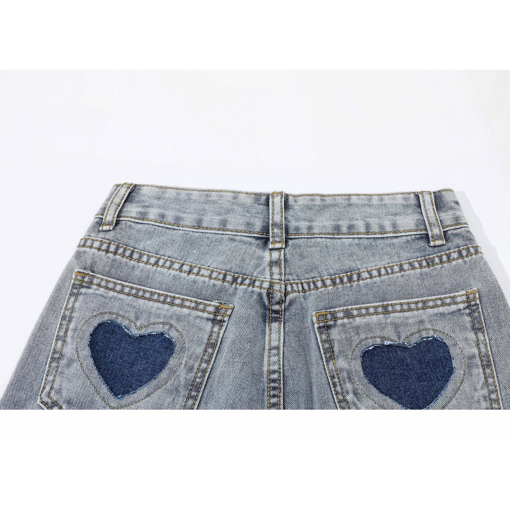 New Korean Love Highwaist  Celana Jeans Panjang Wanita Loose