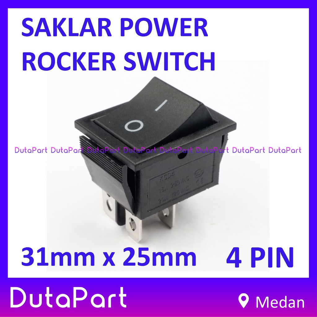 Saklar Power Rocker Switch ON OFF 35mm x 21mm 4 PIN Kaki 16A250VAC