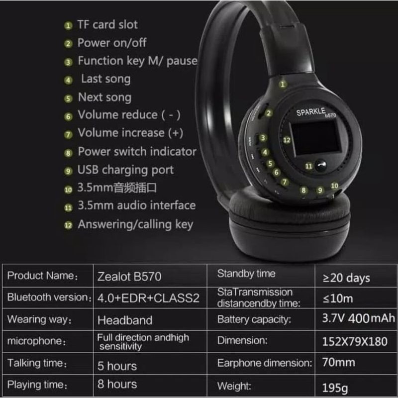 handsfree bando Bluetooth earphone Zealot B570 Headset