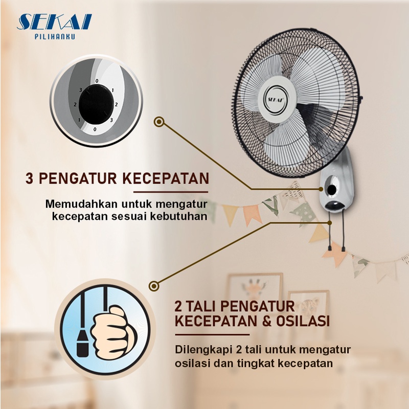 SEKAI Kipas Angin Dinding / Wall Fan 16 lnch 2 Tali WFN 1626