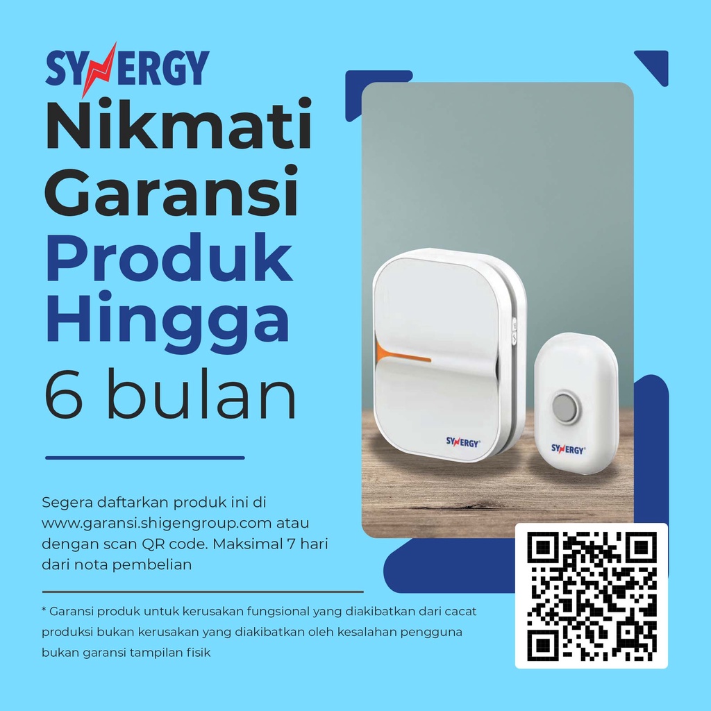 Bel Pintu/DoorBell Wireless SYNERGY by Shigen Tanpa Kabel SYN-8814D/DC