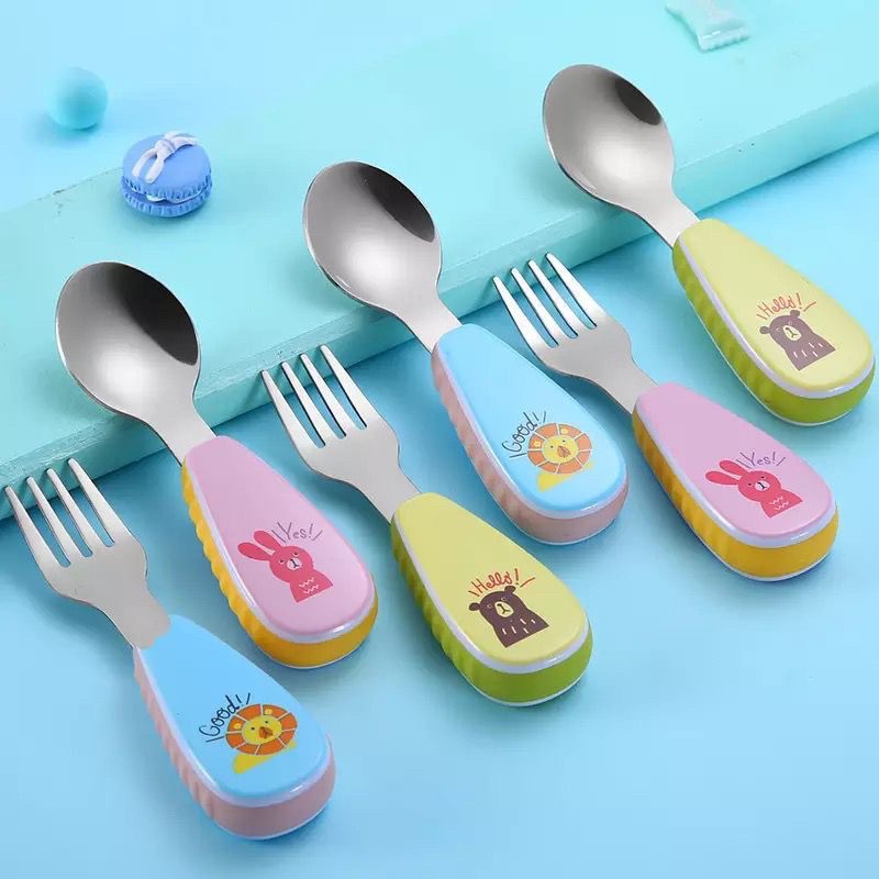 SENDOK MAKAN ANAK BAYI / PERALATAN MAKAN SENDOK GARPU SET GAMBAR KARTUN STAINLESS STEEL 304 SUS JRW0062