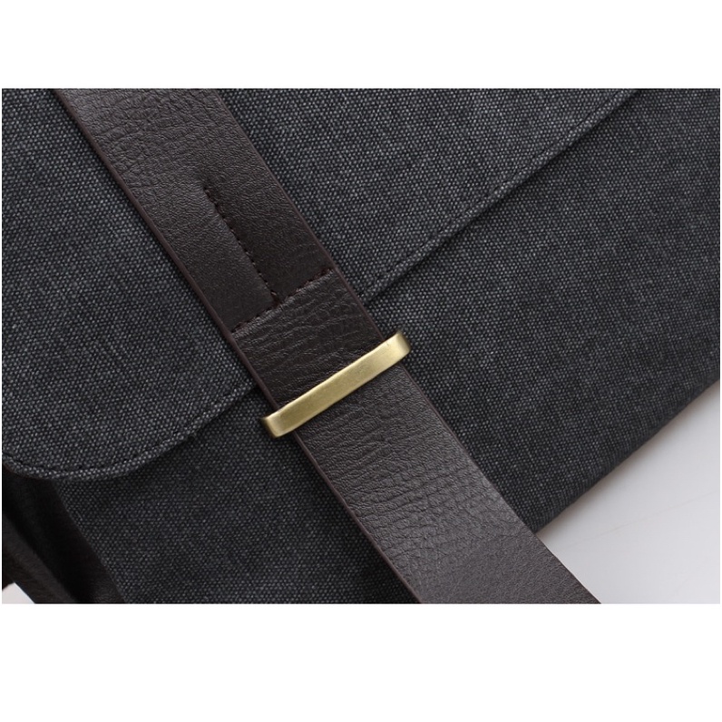 Tas Selempang Pria Korean Canvas Messenger Bag - L2642 - Black/Gray