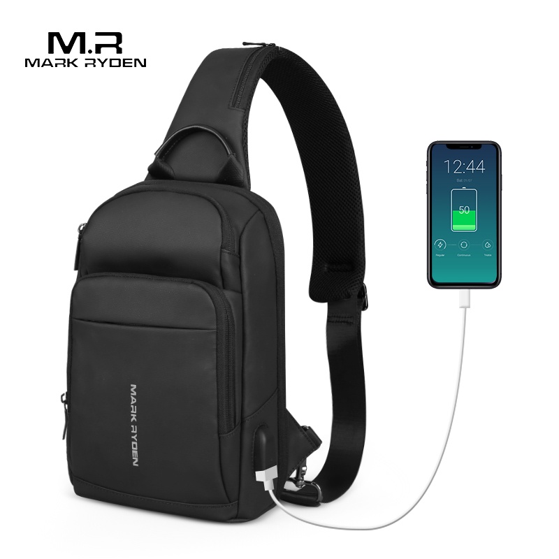 Mark Ryden Tas Selempang Pria Crossbody Waist Sling Bag USB MR7618 - Hitam