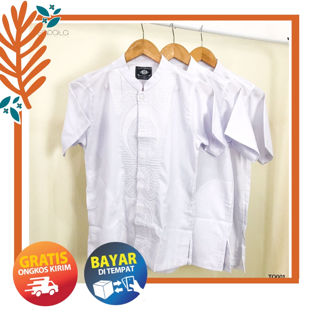 Ezpata Baju Taqwa Koko Anak Laki-laki Warna Putih Motif Bordir Lengan Pendek Size M-XL Murah Kualitas Premium