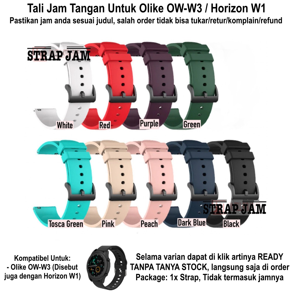 Strap Olike OW-W3 Horizon W1 - Tali Jam Tangan 20mm Silikon Polos Dengan Buckle Hitam