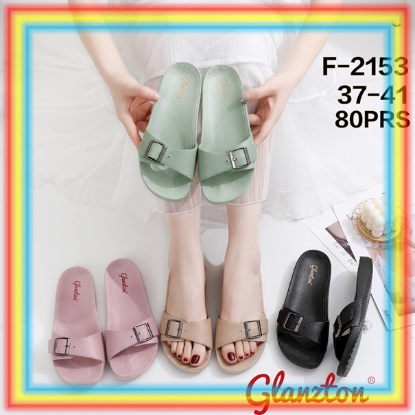 F2153 Sandal Selop Wanita Gesper Import Glanzton Sendal Slop Karet Empuk Cewek Murah Slip On