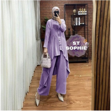 Set Baju Tunik Lilac Busui Setelan Celana Kulot Wanita Dewasa Jumbo Modis Terbaru 2022 Setcel Polos 