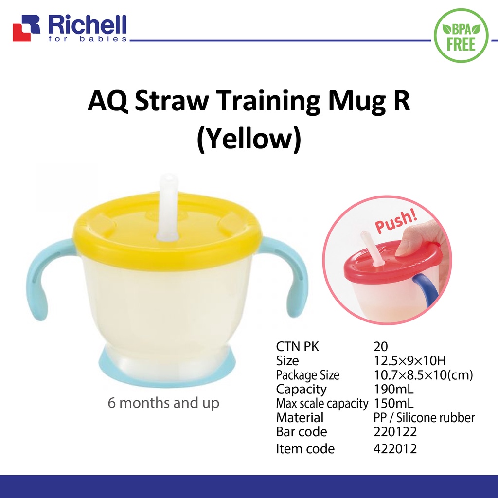 RICHELL Aqulea Cup De Mug 150ml Straw Training Cup Baby Mug Bayi Richell Baby Straw Cup Botol Minum Sedotan Bayi