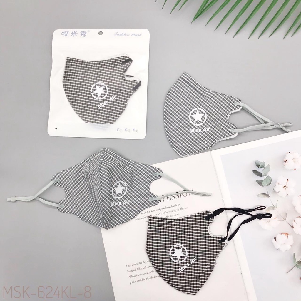 Masker mulut Kain motif Kotak2 M AIR Dewasa Import High Quality TEBAL Earloop Tali adjustable mask 3ply Model KN95