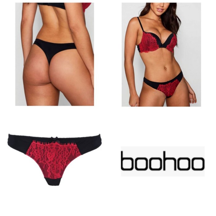 BEST QUALITY THONG BOOHOO COLOR BLACK WITH RED LACE TERHITS