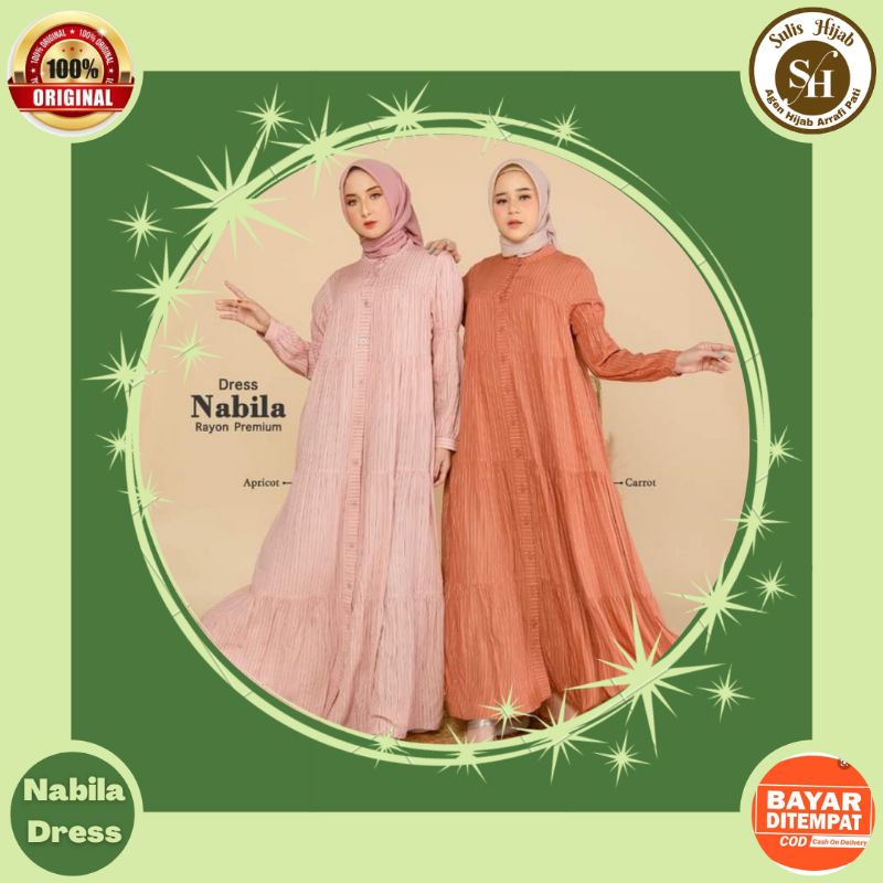baju muslim dress gamis gaun wanita perempuan dewasa lengan panjang kondangan nabila arrafi bahan ra