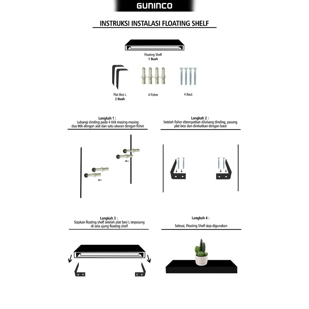 GUNINCO FLOATING SHELF AMBALAN DINDING susun rak gantung melayang minimalis dekorasi hiasan