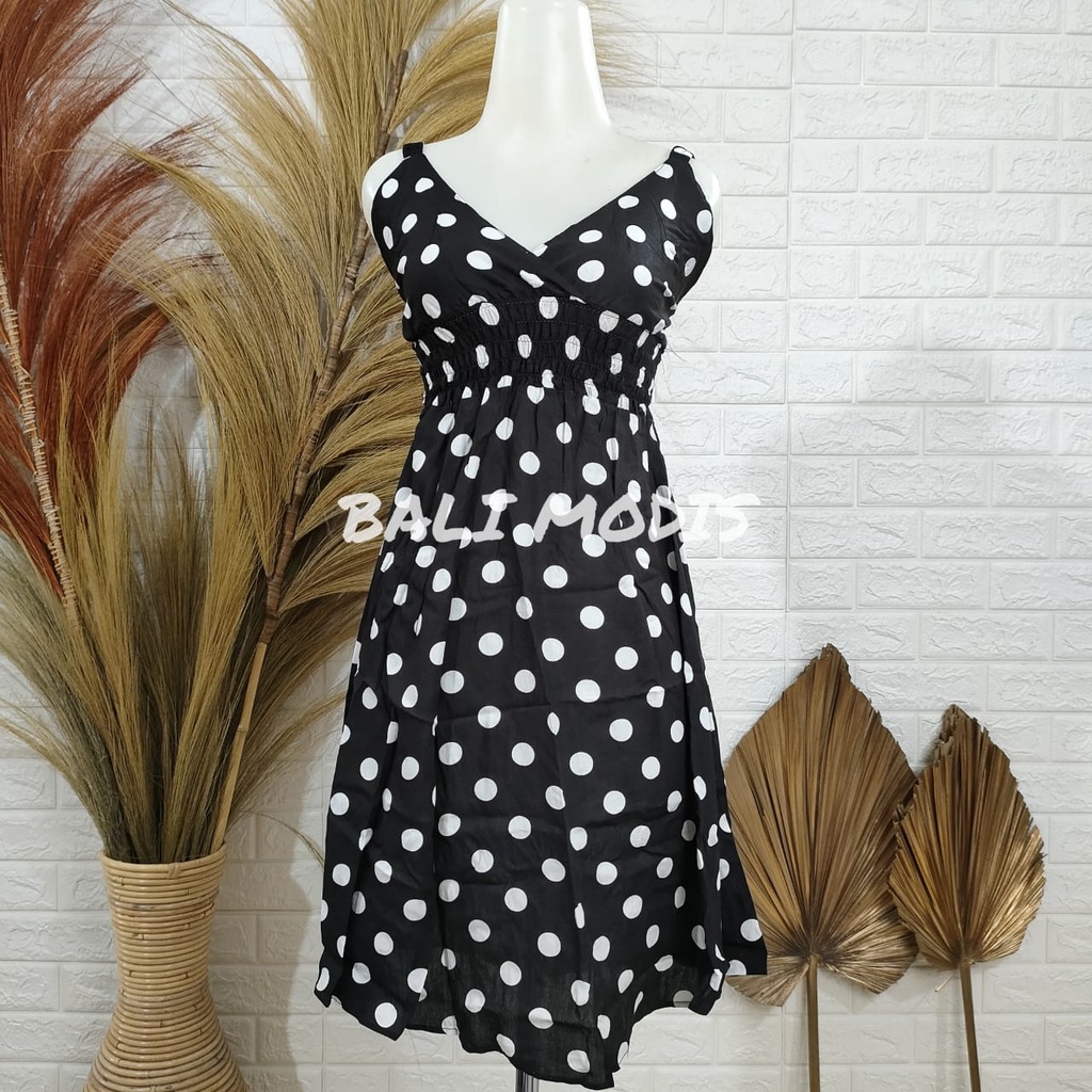 DASTER DRESS MOZA TANGGUNG BALI-HITAM POLKA KECIL