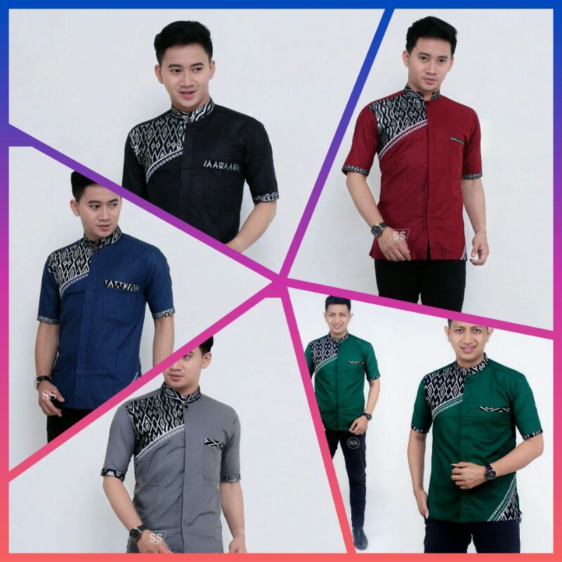 koko batik pria kombinasi simple modern motif slempang