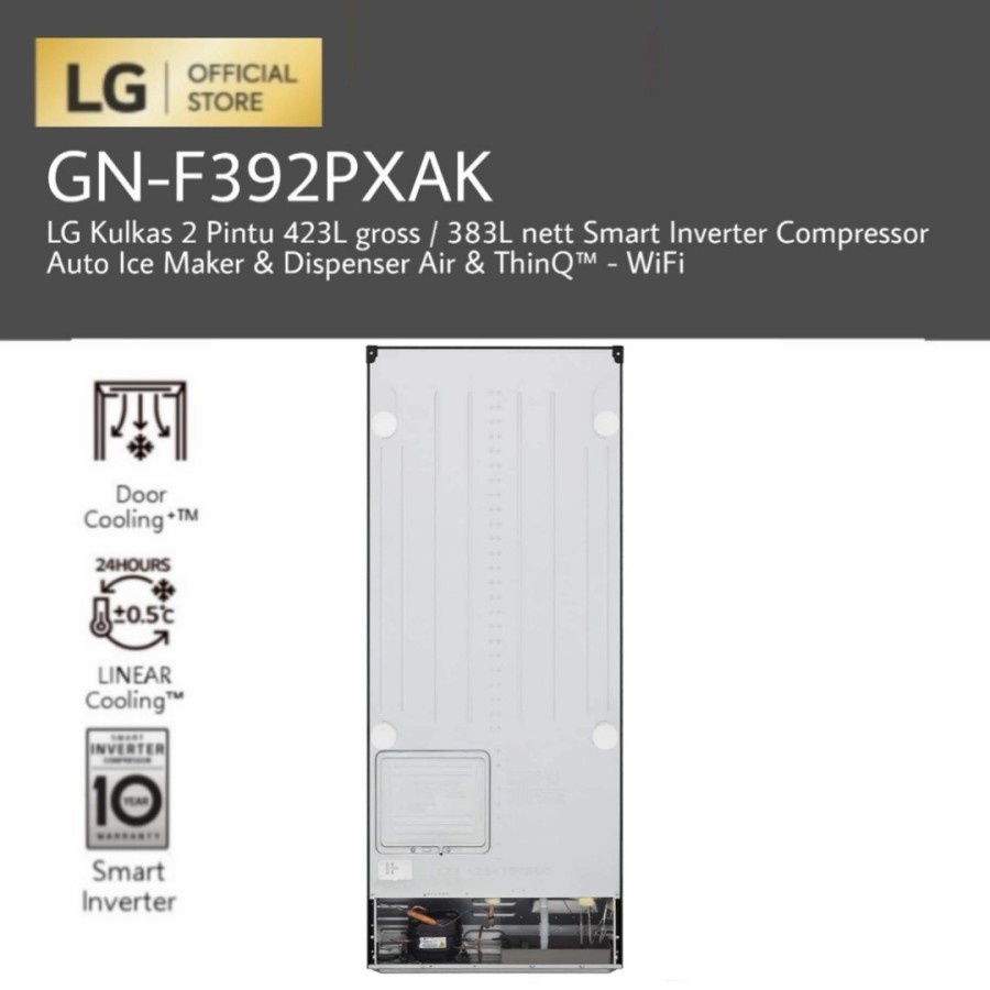 LG GN-F392PXAK Kulkas 2 Pintu 423L Auto Ice Maker