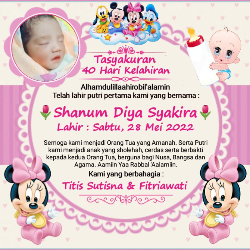 Stiker Tasyakuran 40 Hari Kelahiran Anak 10x10 Cm (Request Foto) - Stiker Box Nasi Langsung Tempel