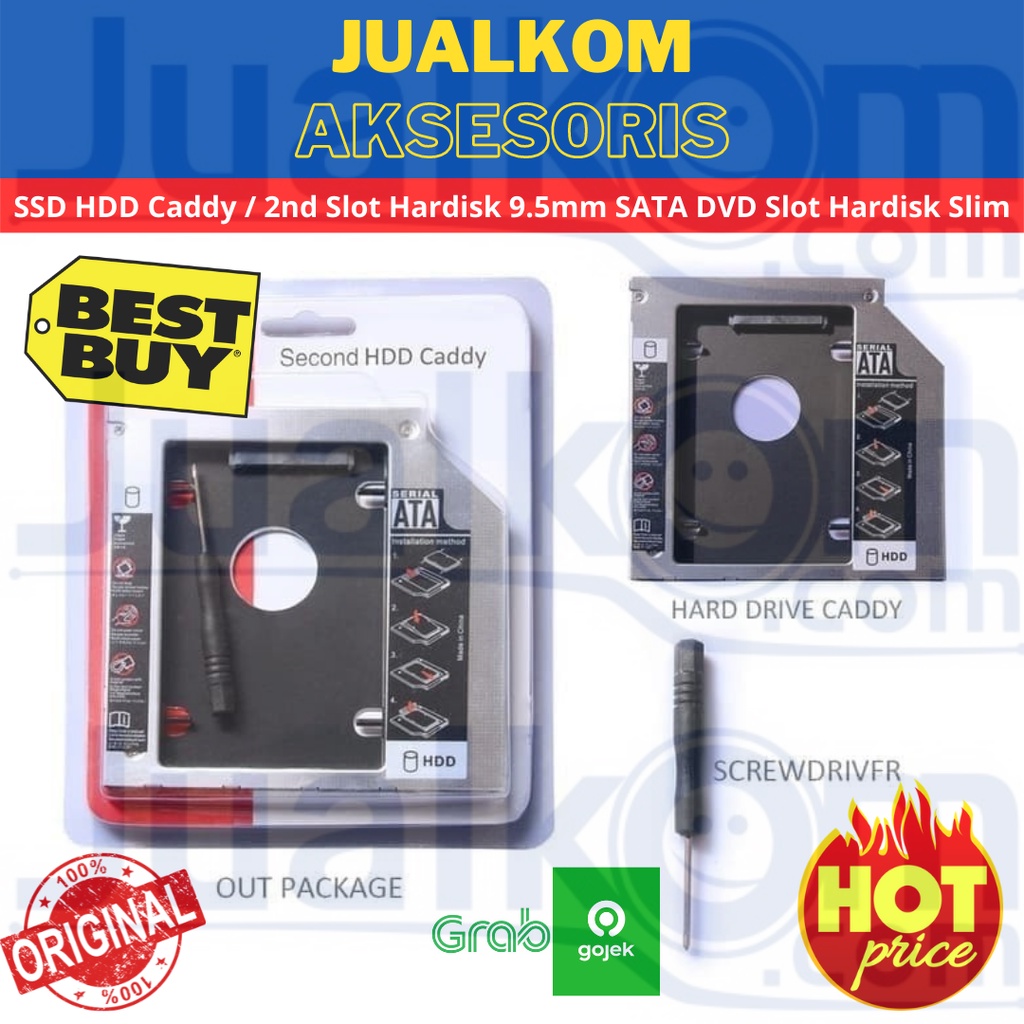 SSD HDD Caddy Bracket Slim 9.5 mm SATA DVD Slot Tambahan Harddisk