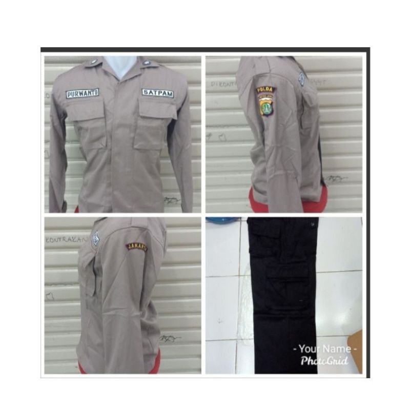 seragam PDL kemeja Pdl baju Pdl Satpam satu stel coklat + atribut bordir