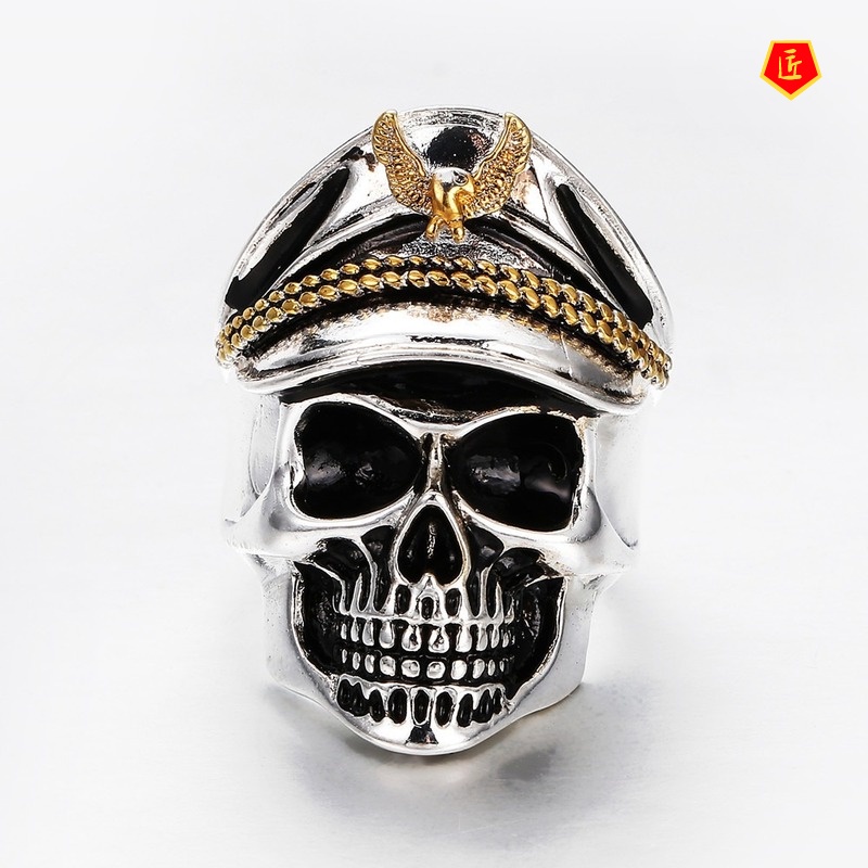[Ready Stock]Retro Personalized Silver Black Skull Ring