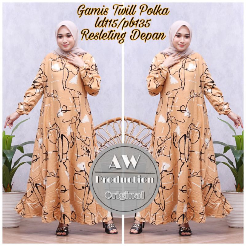 GAMIS TWILL ORI MOTIF ABSTRAK RESLETING DEPAN BUMIL FRIENDLY DRESS WANITA KEKINIAN ADEM MURAH