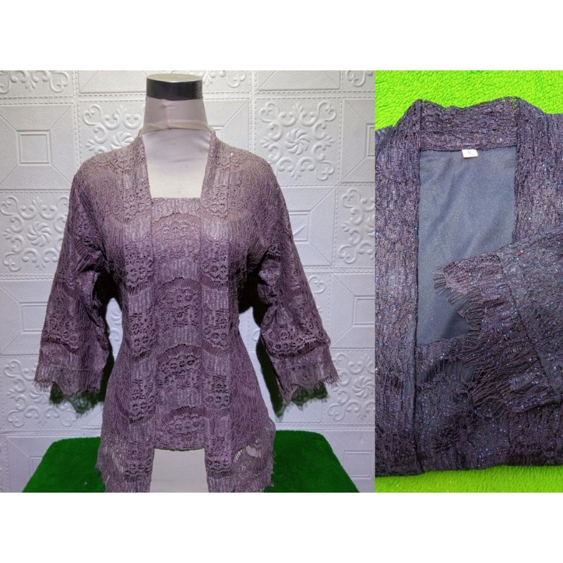 Realpict kebaya atasan kutubaru brukat lengan 7/8 kutubaru brukat hijau sage//kebaya brukat modern