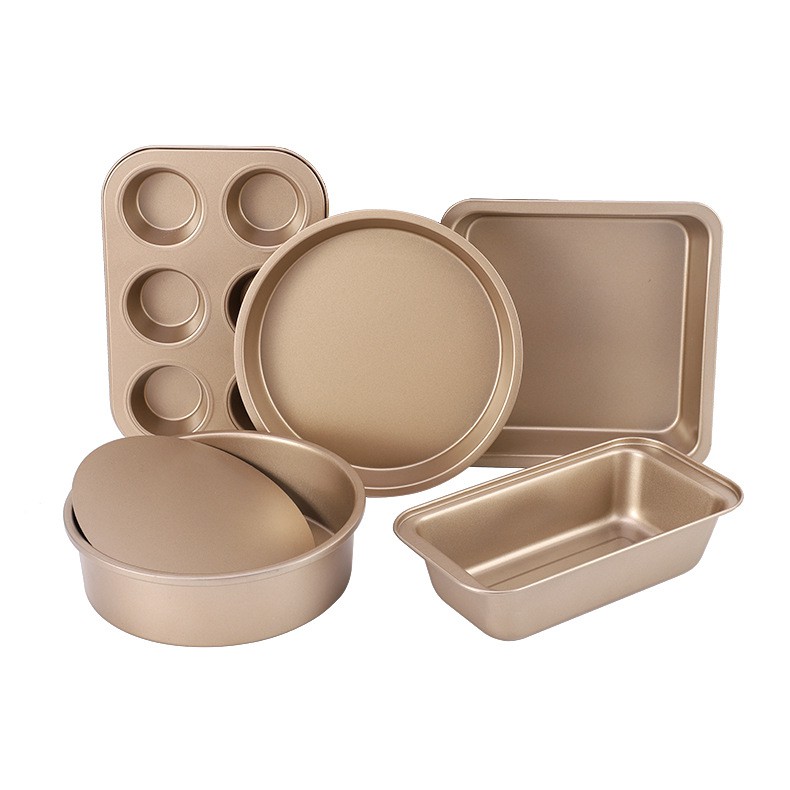 Kingsbakeware Loyang Set 5pcs Golden Series Non Stick Coating / Brownies / Loaf Pan / Pizza / Muffin