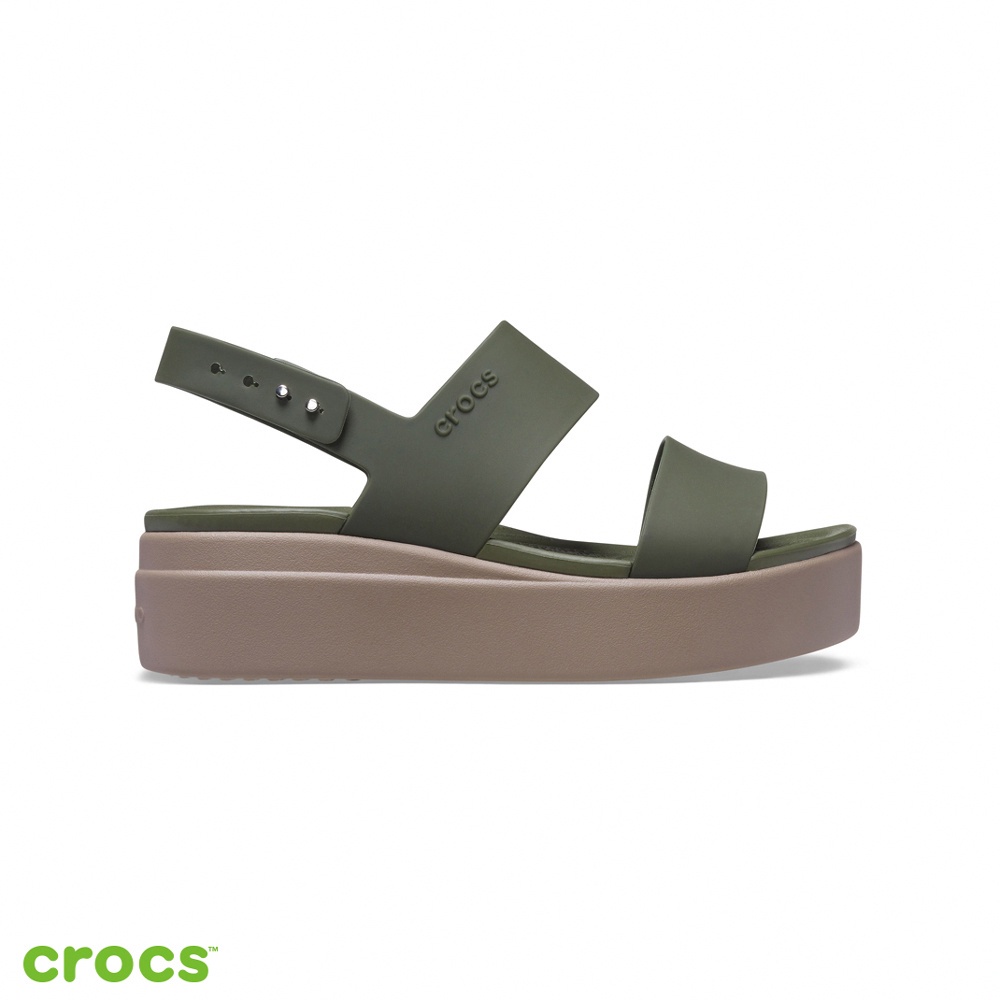 Sandal Wanita / Crocs Brooklyn Low Wedges Tali / Fashion Wanita / Crocs BrookLyn - Army - 206453-31G