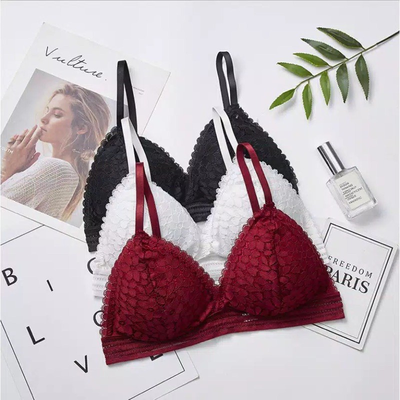 Bra tanpa Kawat import bra renda strip garis pakaian dalam wanita bra push up