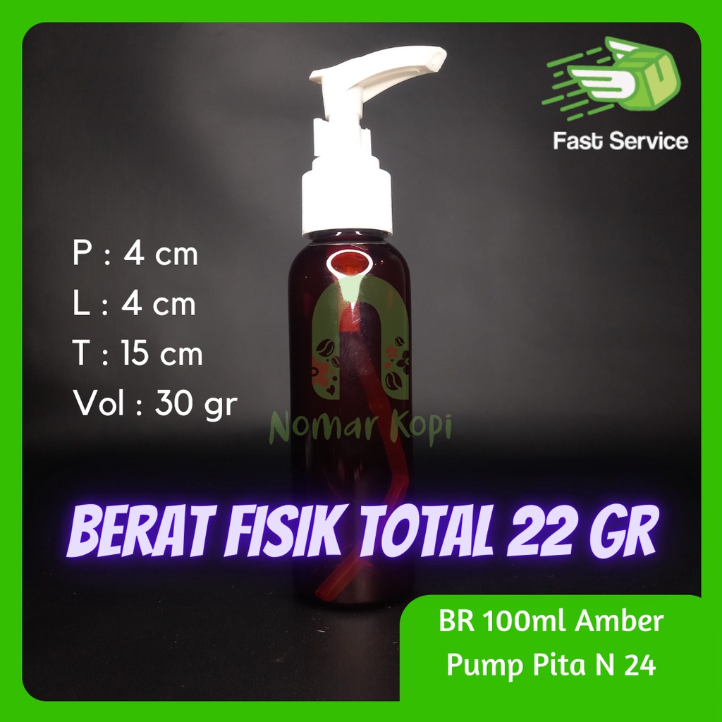 Botol 100ml BR Amber Pump Lotion PET Tebal Sampo Sabun Santizer Grosir