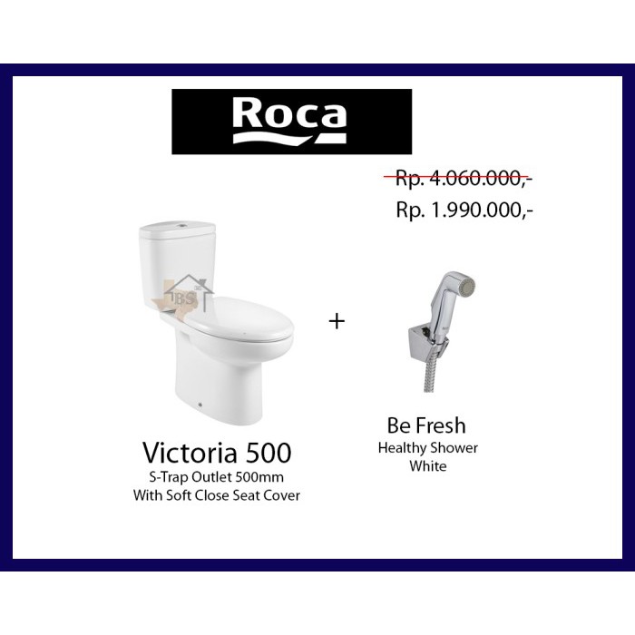 PROMO CLOSET DUDUK MONOBLOCK ROCA VICTORIA 500 WITH JET SHOWER PUTIH