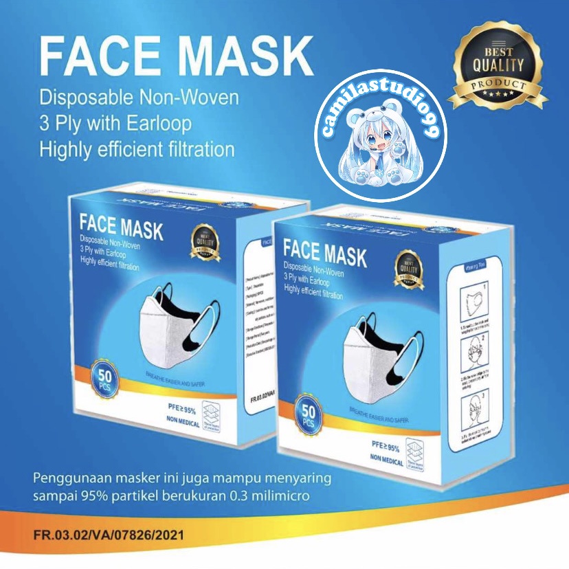 Masker Duckbill FM 3ply | Duckbill Face Mask Earloop 50's