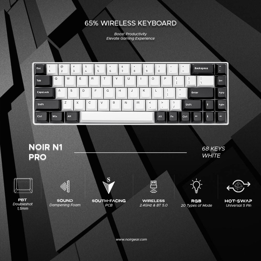 NOIR N1 Pro White - 65% Wireless Mechanical Keyboard