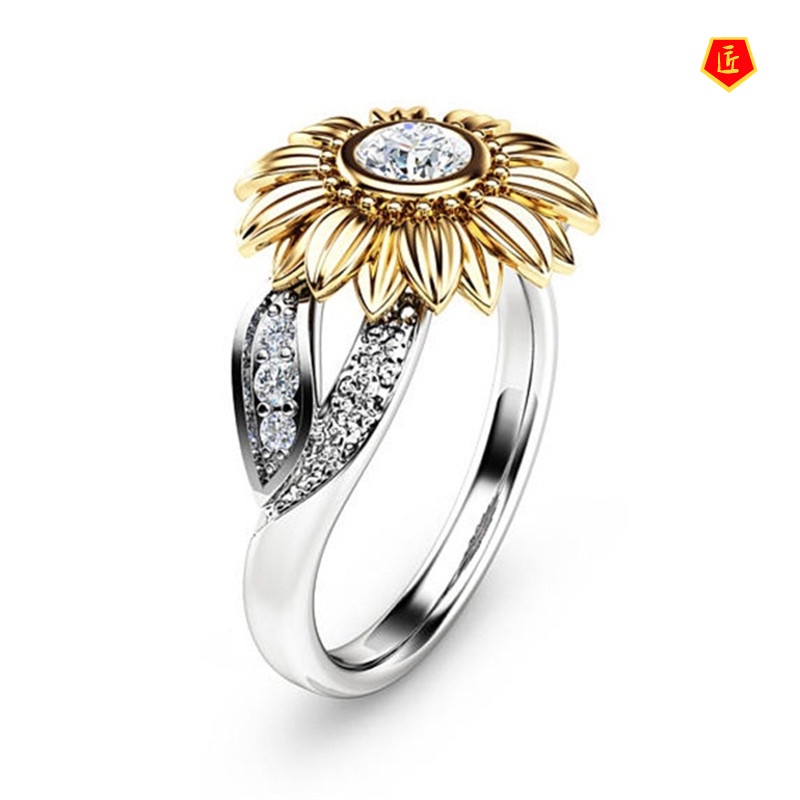 [Ready Stock]New Sunflower Ring 18K Gold Color Separation Elegant Simple All-Match