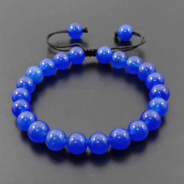 Gelang Batu Blue Jade Kristal Diameter 8 Mm Model Tali Serut Buat Pria Dan Wanita Tampil Beda