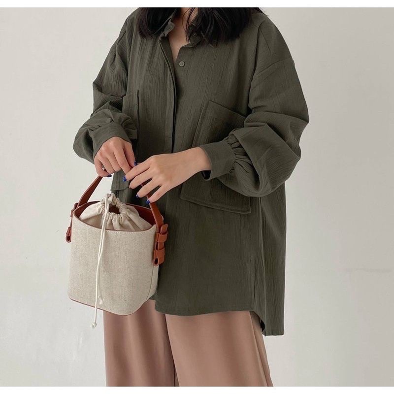 JC- NIKI Shirt 2001 / Gea Top / Kemeja Linen Crinkle / Kemeja Oversize Linen Crincle 2 Pocket / Kemeja Oversize Crincle Premium