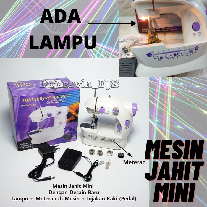 Mesin Jahit Mini Portable SM-202 Ada Lampu Lengkap dengan Pedal Adaptor Meja Papan Tatakan