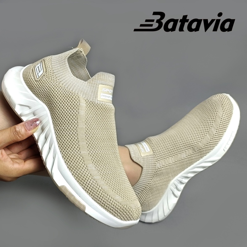 Batavia 2023 Impor Slip-On Sepatu Wanita Terbang Tenunan Bernapas Sepatu Fashion Kasual Ibu Sepatu Sepatu Kerja Sepatu Hitam A106/Q6/A30-A30 KHAKI