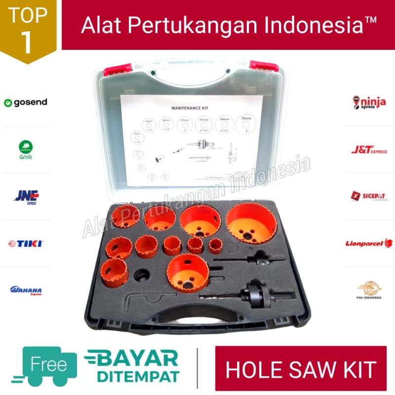 KIT Hole Saw Metal Set Mata Bor Holesaw Gergaji Bulat Lubang Plat Besi