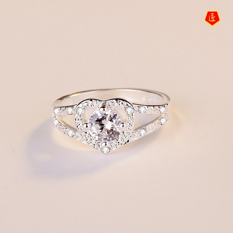 [Ready Stock]Fashion Heart-Shaped Diamond Ring Simple and Elegant
