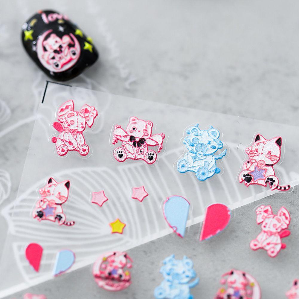 Agustina Kartun Nail Art Stiker Bintang Lucu Kelinci Bulan Perekat Diri decals Bear DIY Dekorasi Kuku