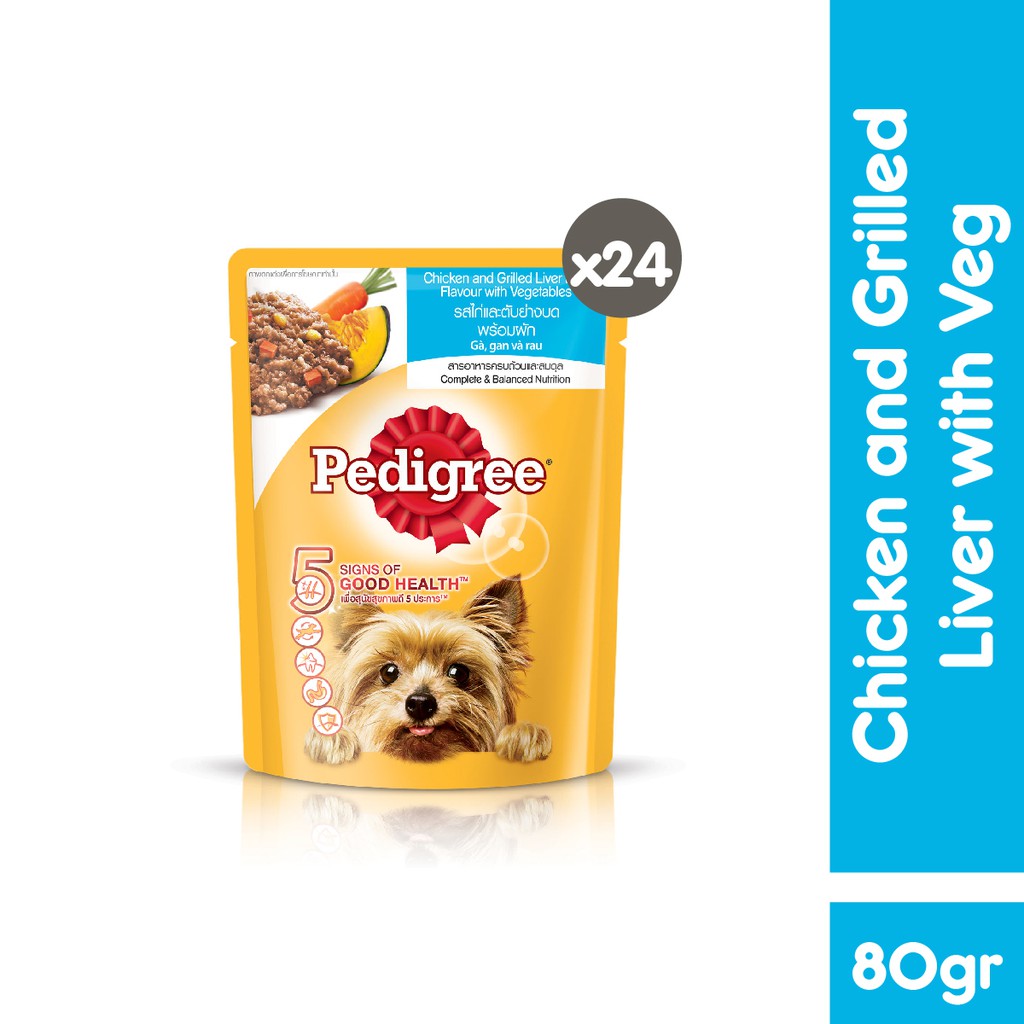 PEDIGREE® Makanan Anjing Basah Pouch  80 g - Isi 24-Chicken, Liver & Veg